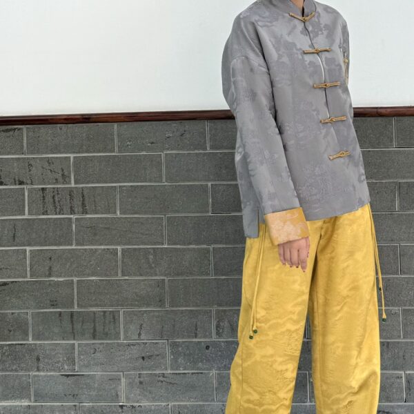 山岳无言 YELLOW silk Trousers - Image 2