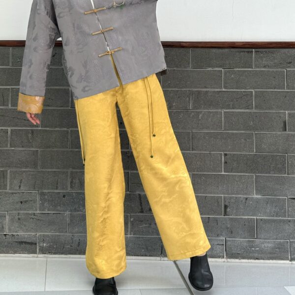 山岳无言 YELLOW silk Trousers - Image 3